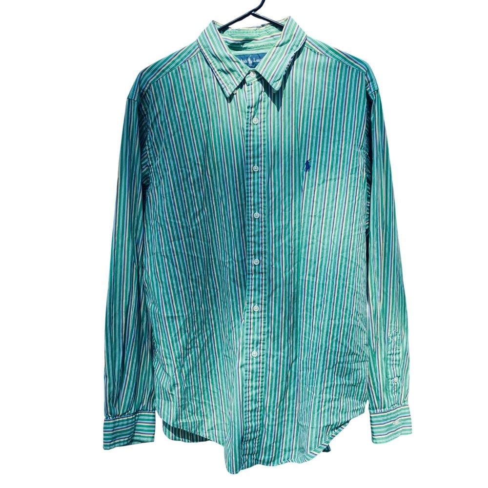 Polo Ralph Lauren Mens XL Classic Fit Striped Cotton Button Down Shirt Green